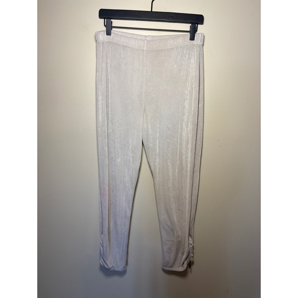 Travelers by Chico's Light Gray Metallic Ruched Zipper Hem Crop Pants Size 1 M